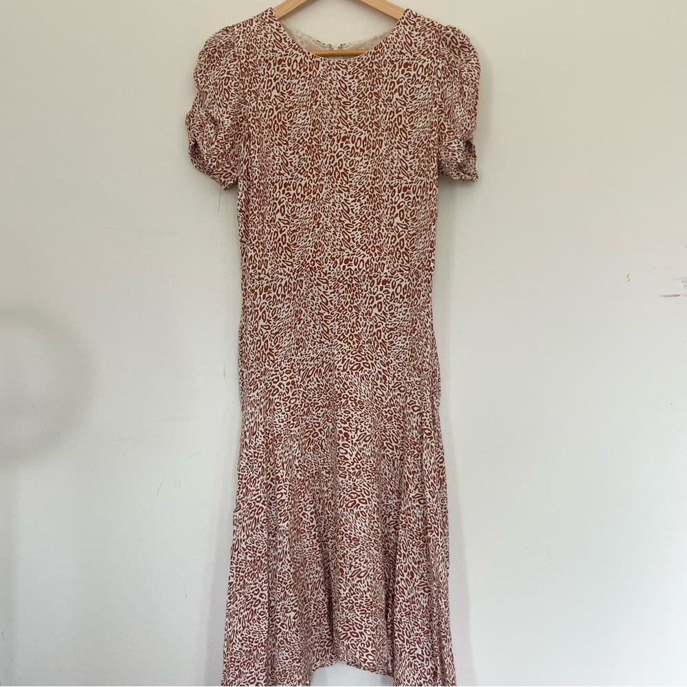 Loft Elegant Giraffe Animal Brown Patterned Dress Fit and Flare Midi Sz 6